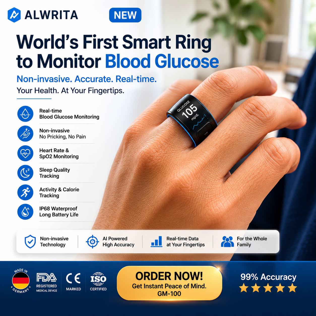 🎉75% OFF Launch Deal🔥AuraNova™ G1 Non-Invasive Smart Ring