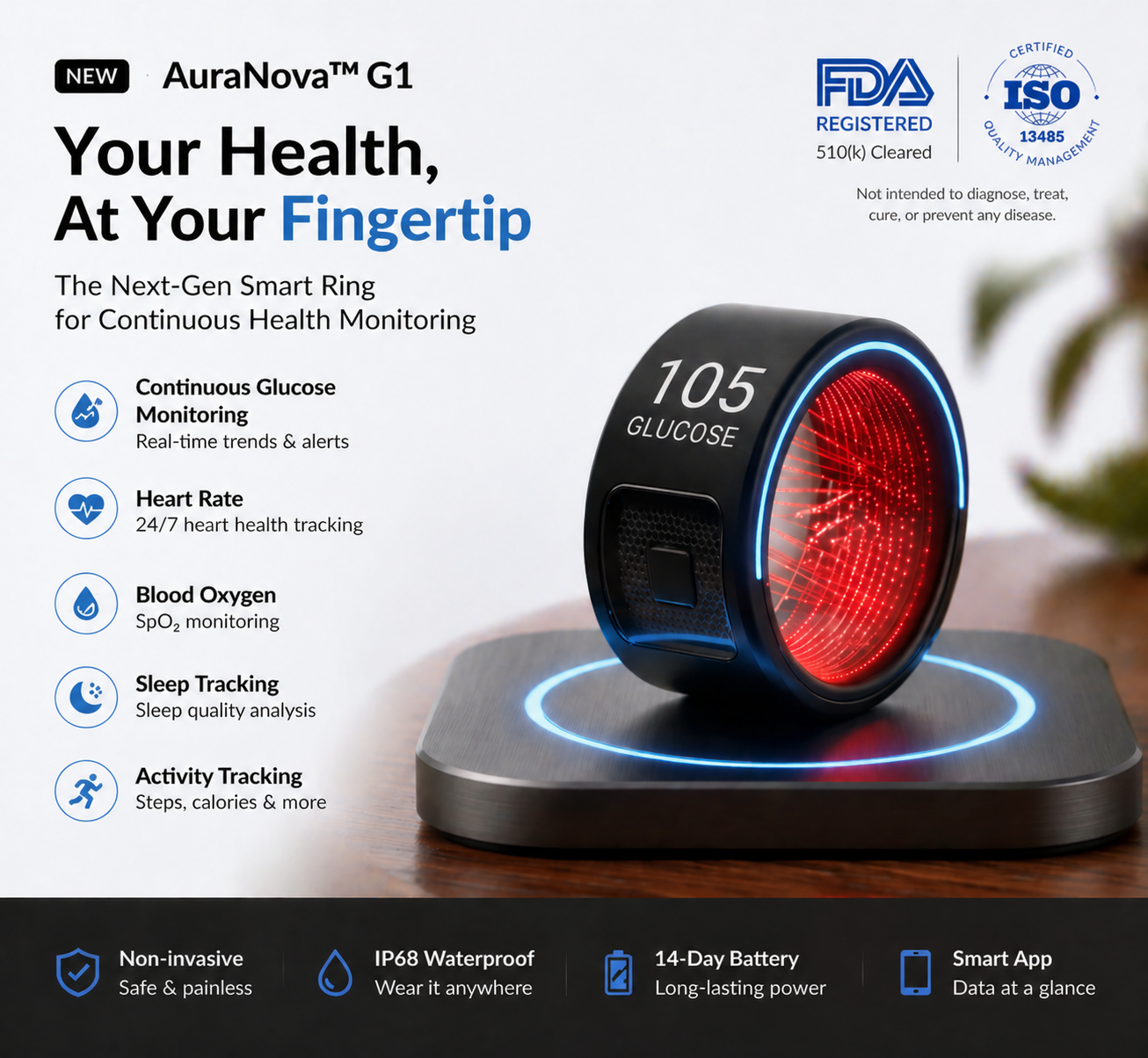 75% OFF🔥Exclusive Launch Offer🎉AuraNova™ G1 Non-Invasive Smart Ring Pro
